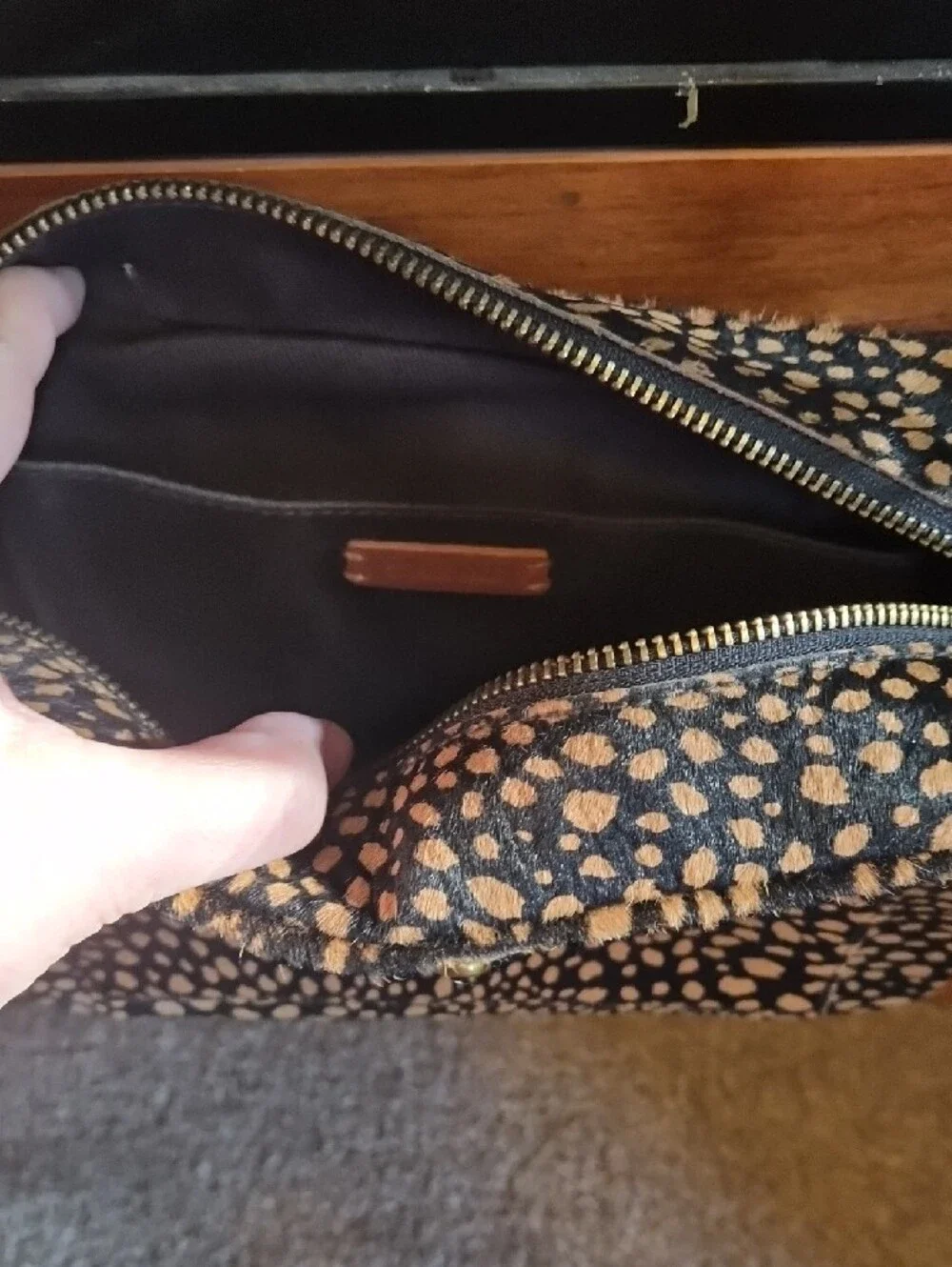 NWOT Madewell Black and Cream Spotted Calf hair Crossbody Camera Bag